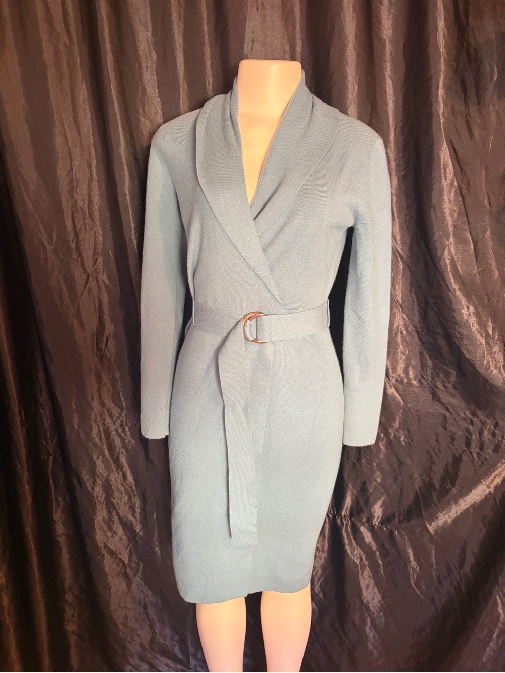 Ann Taylor Dusty Blue Wrap Knit Midi Dress with Belt